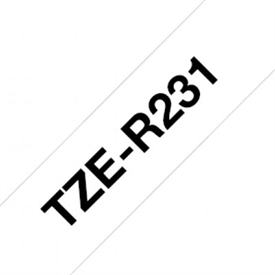 Brother TZeR231 Satinbånd 12 mm Sort på Hvid Gavebånd