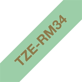 Brother TZeRM34 Satinbånd 12 mm Guld på Mintgrøn Gavebånd